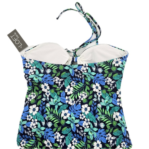 LOFT Swim Blue and Teal One-Piece Swimsuit Halter Tie Floral Design Size XL NEW! - Picture 9 of 13